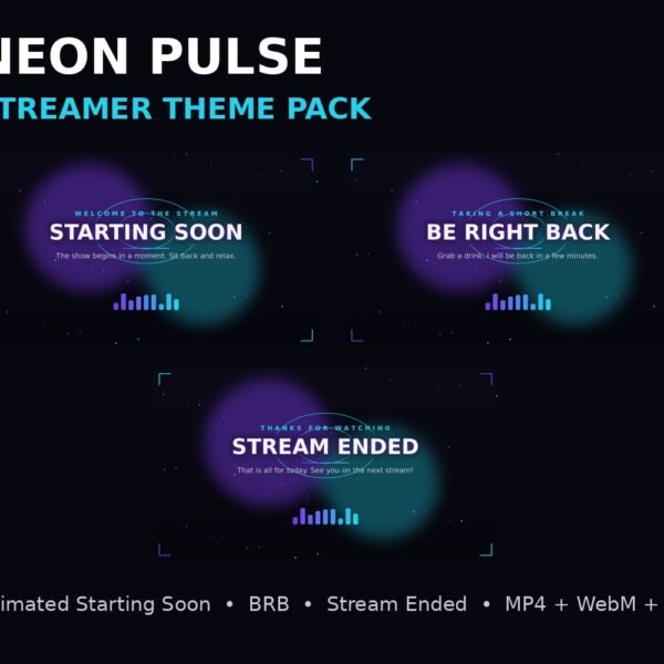 Streamer Theme Pack - Neon Pulse | Animated Starting Soon, BRB & Ending Scenes
